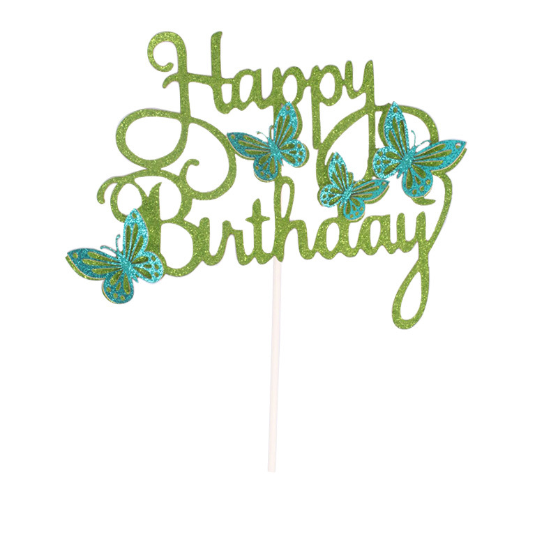 Decoración de fiesta postre multicolor horneado tarjetas feliz cumpleaños letras inglesas tarjetas mariposas