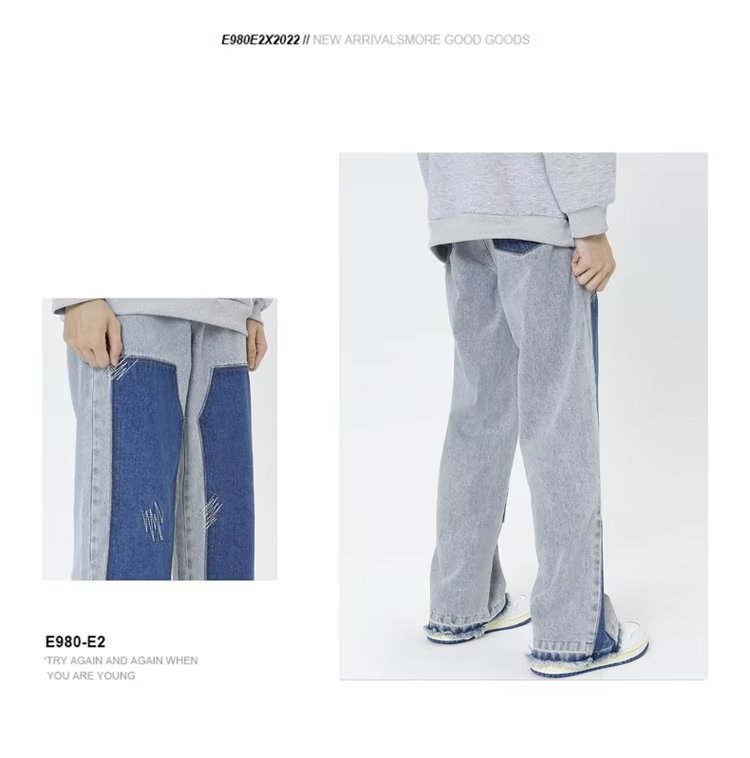 Jean large à blocs de couleurs pour hommes, ample, droit, grande taille, marque tendance, pantalon sarouel rétro japonais, printemps et été_voghion.com