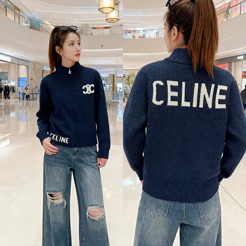 New Korean Style Lazy Style Loose Sweater Jacket for Women Autumn and Winter Zipper Letter Embroidered Turtleneck Knitted Cardigan Top