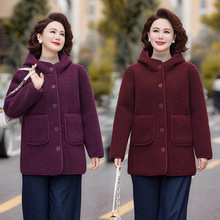 中老年人女装加绒加厚连帽颗粒绒外套时尚妈妈装冬季大码棉衣外套