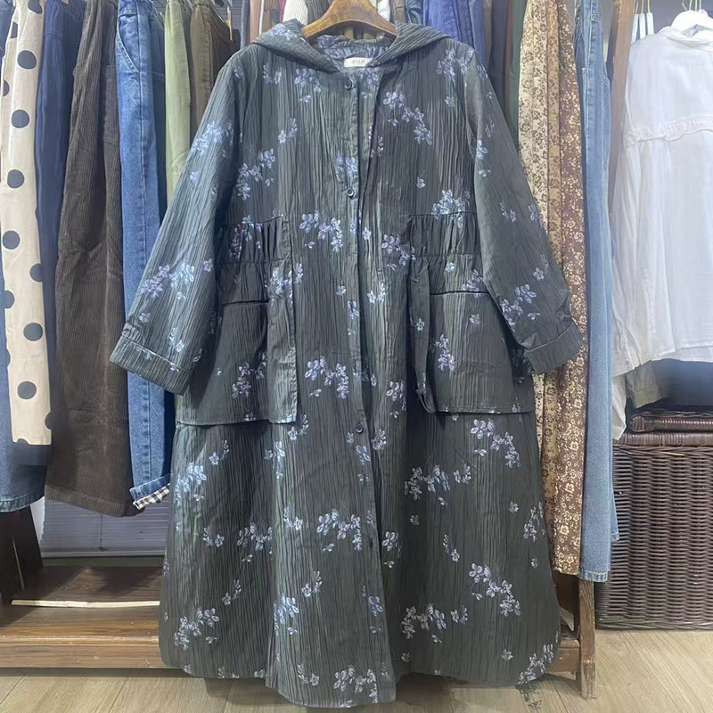 Vintage Artistic Floral Cotton-Padded Hooded Jacket for Women, Winter New Style with Ruffled Pockets, Long Cotton Coat for Women Vintage Artistic Floral Cotton-Padded Hooded Jacket for Women, Winter New Style with Ruffled Pockets, Long Cotton Coat for Women