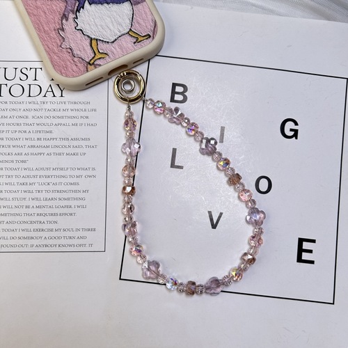 Handmade Minimalist Girly Style Fresh and Clear Pink Crystal Beaded Bag Charm Keychain Phone Chain Universal
