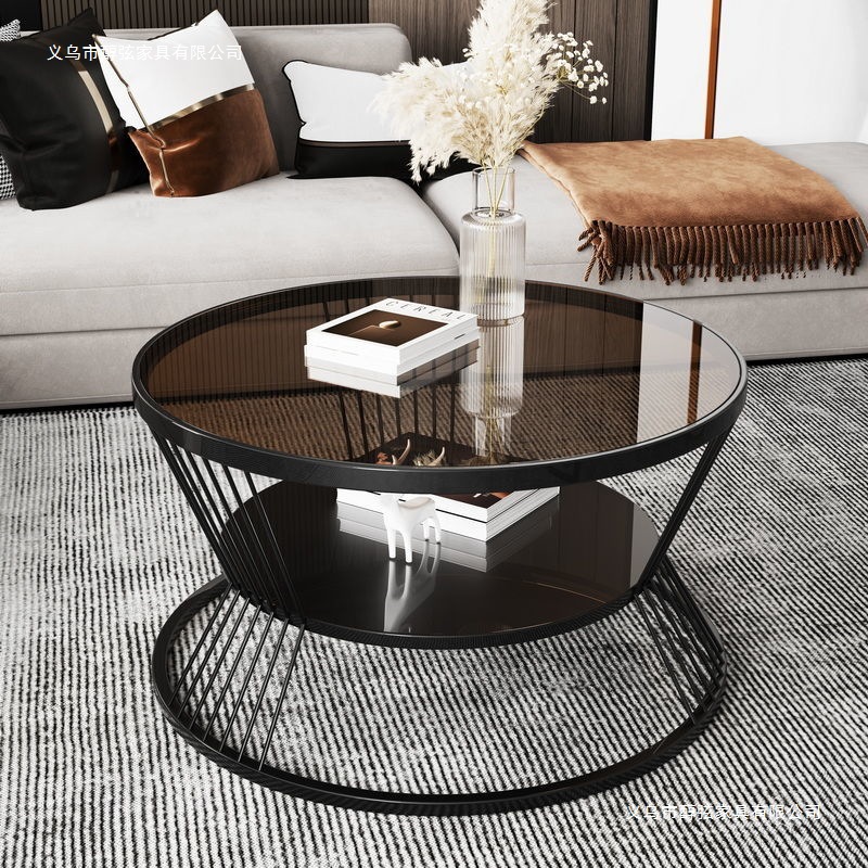 Trendy Modern Italian-Style Long Rainbow Tempered Glass Coffee Table for Small Living Rooms, Round Minimalist Mini Table for Home Use