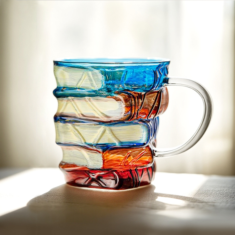Taza de café Painted Book Mug de estilo explosivo transfronterizo, borosilicato pintado artificialmente, taza de libros novedosos, taza