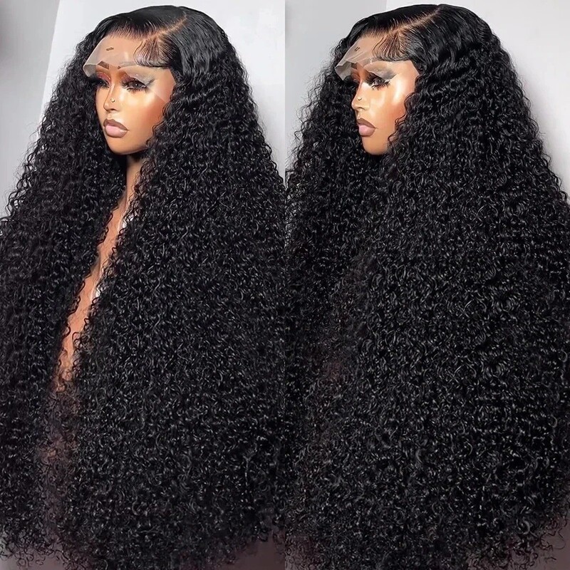 13X6 Deep Wave Lace Front Wig, Women's Middle-Parted African Curly Long Hair with Big Waves