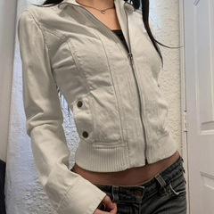 欧美风拉链立领夹克外套女2025春秋新款跨境休闲外搭工装短款外套