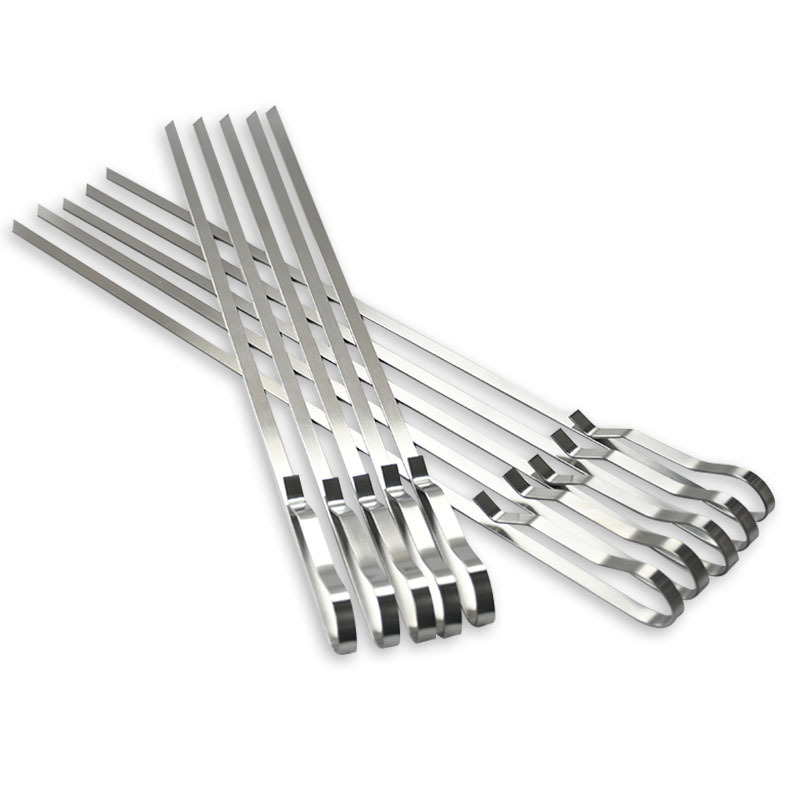 Wholesale factory 10 pieces of thick stainless steel barbecue skewers, barbecue skewers lamb kebab BBQ barbecue needles barbecue flat skewers