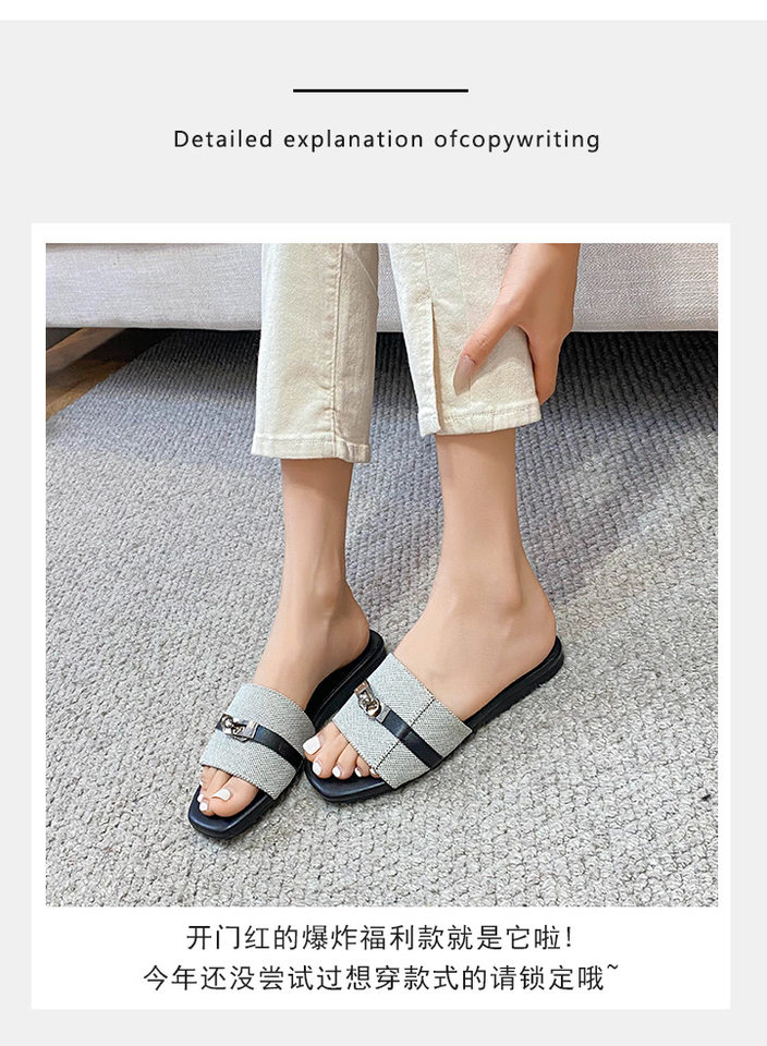 Dép sandal nữ quai ngang đế bằng, dép xỏ chân mùa hè đi ngoài trời — Màu xanh lam, Màu xám chi tiết 7