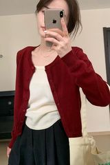 百搭时尚百搭短开衫2025春季新款韩版圆领气质显瘦针织衫上衣女装