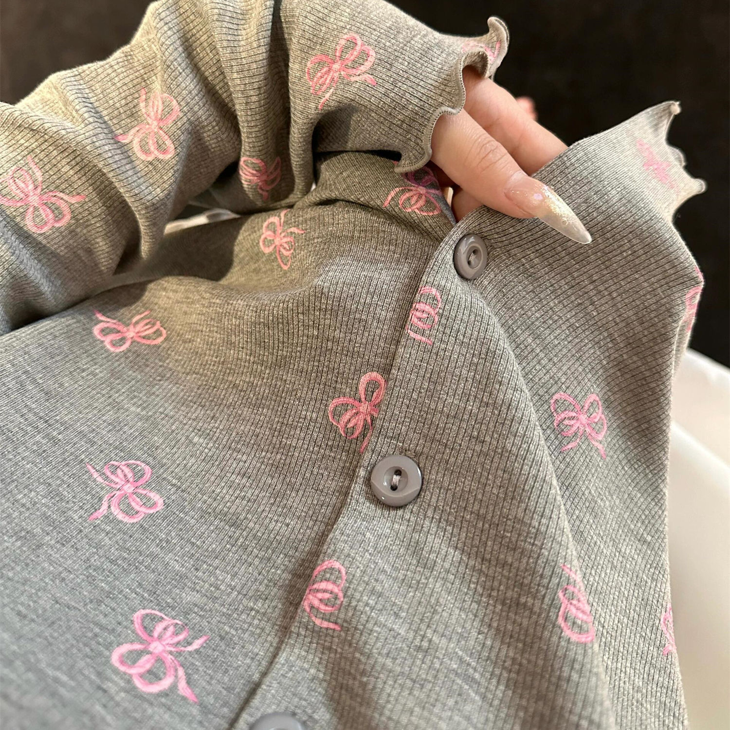 【在庫あり】蝶結びプリントモダールパジャマ レディース 2025年新作 大きいサイズ 快適 長袖 ホームウェアセット