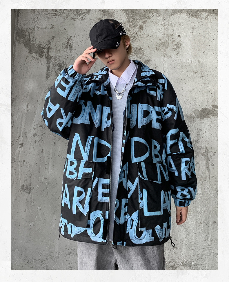 Men's Cotton Jacket With Letter Print Stylish Winter Coat_voghion.com