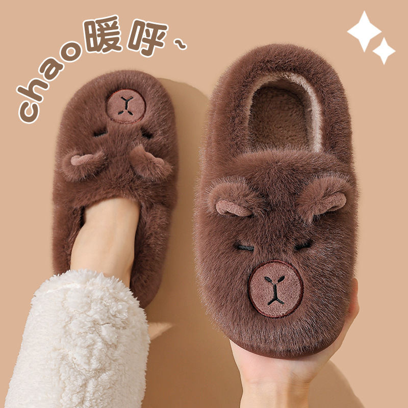 Zapatillas de algodón Capiballa mujeres otoño invierno 2025 nuevo interior pareja zapatillas peludas bolsas de hombre tacones