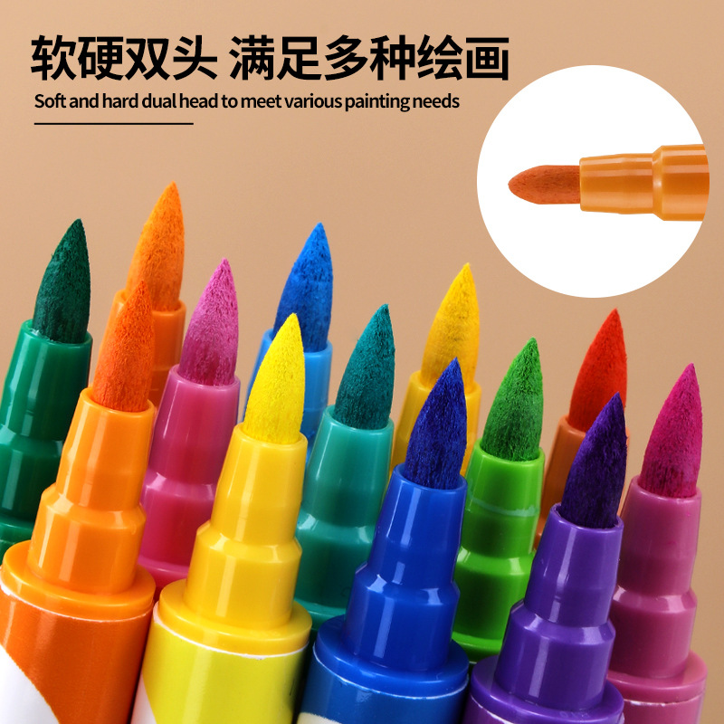 Niños bricolaje arte suministros acuarela pluma fabricante Amazon Venta caliente estudiante pintura pluma de acrílico de doble cabeza