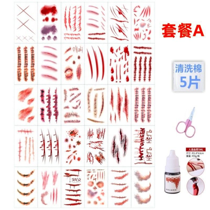 Halloween Face stickers Bruise tattoo Bruises Wound Lasting men and women Scars bar Makeup One piece wholesale