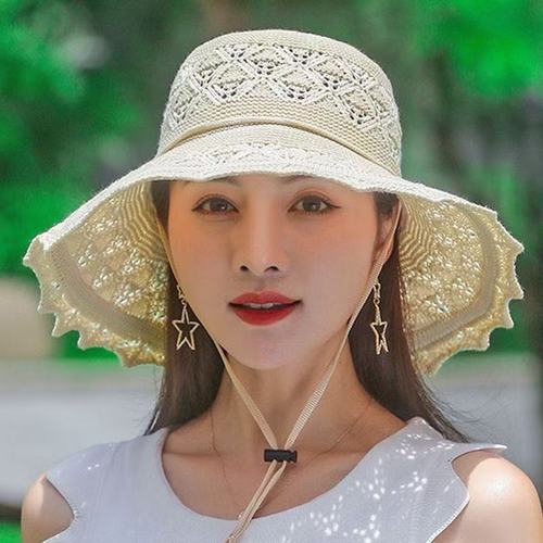New summer women's Korean version of sun hat large brim hat lace sun protection sun protection sun protection hat foldable beach hat