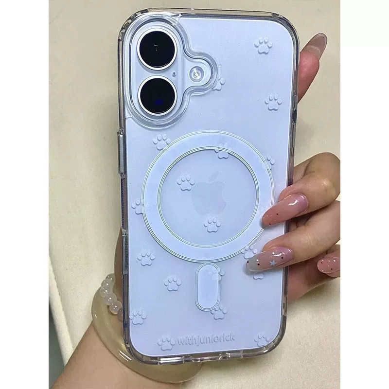 폰 케이스 Apple iPhone 17 시리즈용 투명 마그네틱 링 쉘, 새끼 고양이 발바닥 디자인