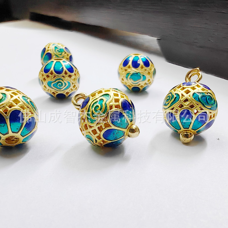 古法烧蓝祥云花卉通孔转运珠隔珠 新中式钮扣雅韵之美