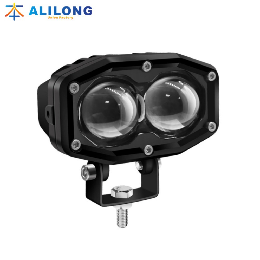 Cross-border dual-bead high-brightness LED spotlight for electric vehicles, yellow-white dual-light flashing motorcycle headlight, external modification for road paving