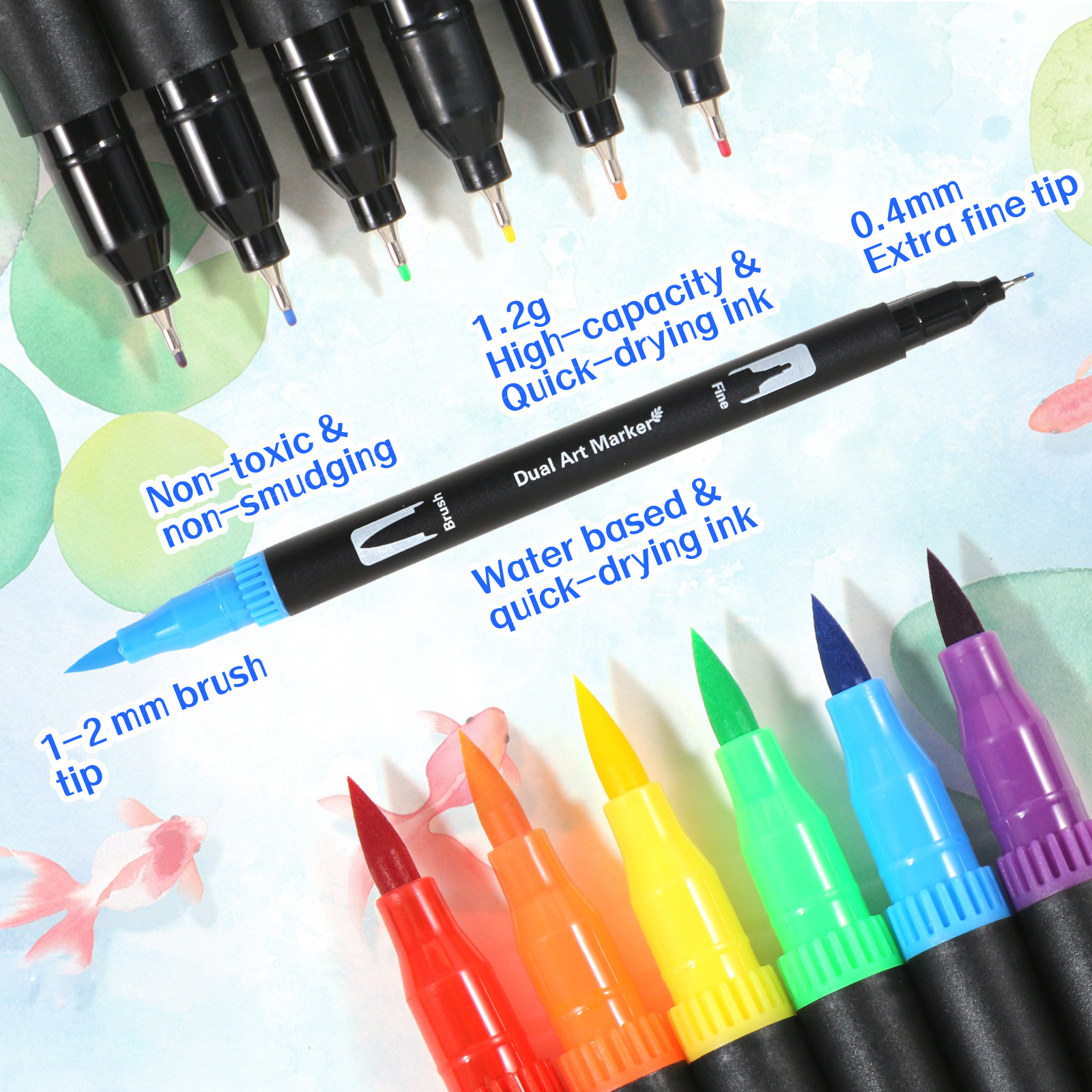 Dual-Head Watercolor Brush Bag Set for Children's Art and Painting, Colorful Liner and Coloring Water-Based Ink Pens, Hand Journal Pens Wholesale