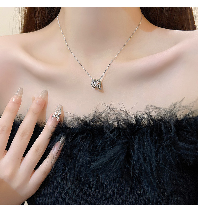 Fashion Circle Titanium Steel Plating Inlay Zircon Necklace 1 Piece