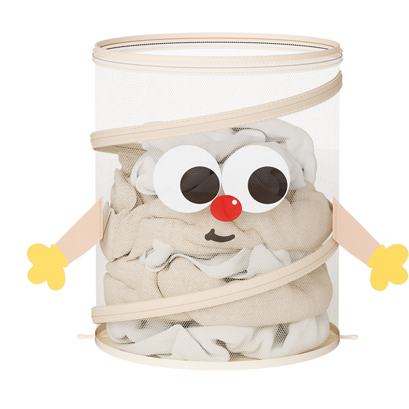 Cesta de ropa sucia en forma de barril plegable para el hogar de dibujos animados Cesta de almacenamiento de ropa Cesta de lavandería montada en la pared Cesta de almacenamiento sin perforación