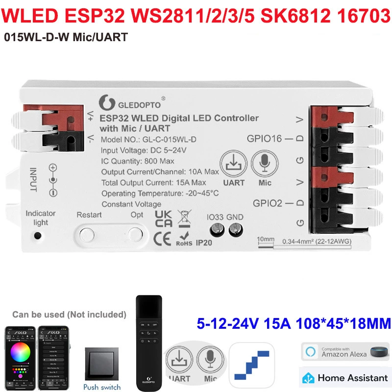 Контроллер световой ленты WLED с ESP32, микрофоном, доступен по адресу, симфонический SPI LED контроллер с адресацией