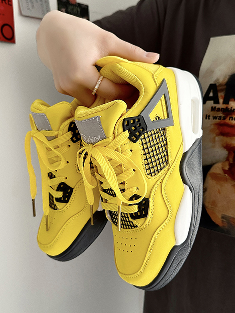 Zapatos de cojín de aire, zapatos de nicho de hombre, zapatos de moda de verano, zapatos de baloncesto amarillos de suela gruesa