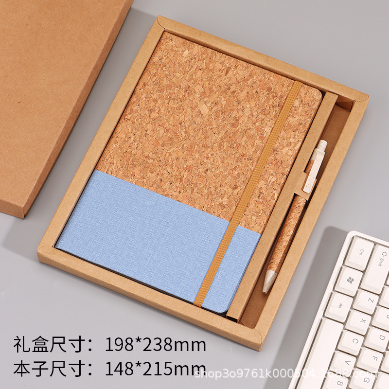 A5 Juego de cuaderno de paja de pino de corcho ecológico empalme de algodón y lino se puede imprimir logotipo empresarial reunión de oficina de negocios