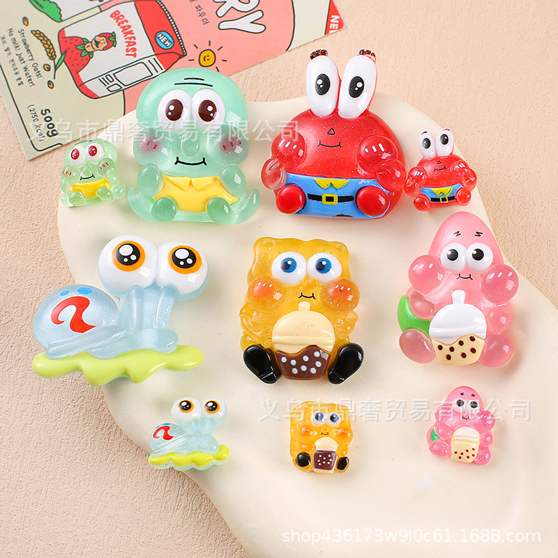 Glow-In-The-Dark Milk Tea Spongebob Squarepants Patrick Star Resin Accessories DIY Fridge Magnet Keychain Phone Holder Data Cable