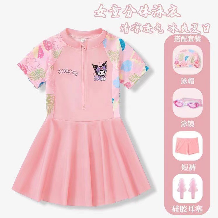 Kulomi Girls Swimsuit Summer 2024 New Girls One-piece Swimsuit Sunscreen Hot Spring Skirt Swimsuit