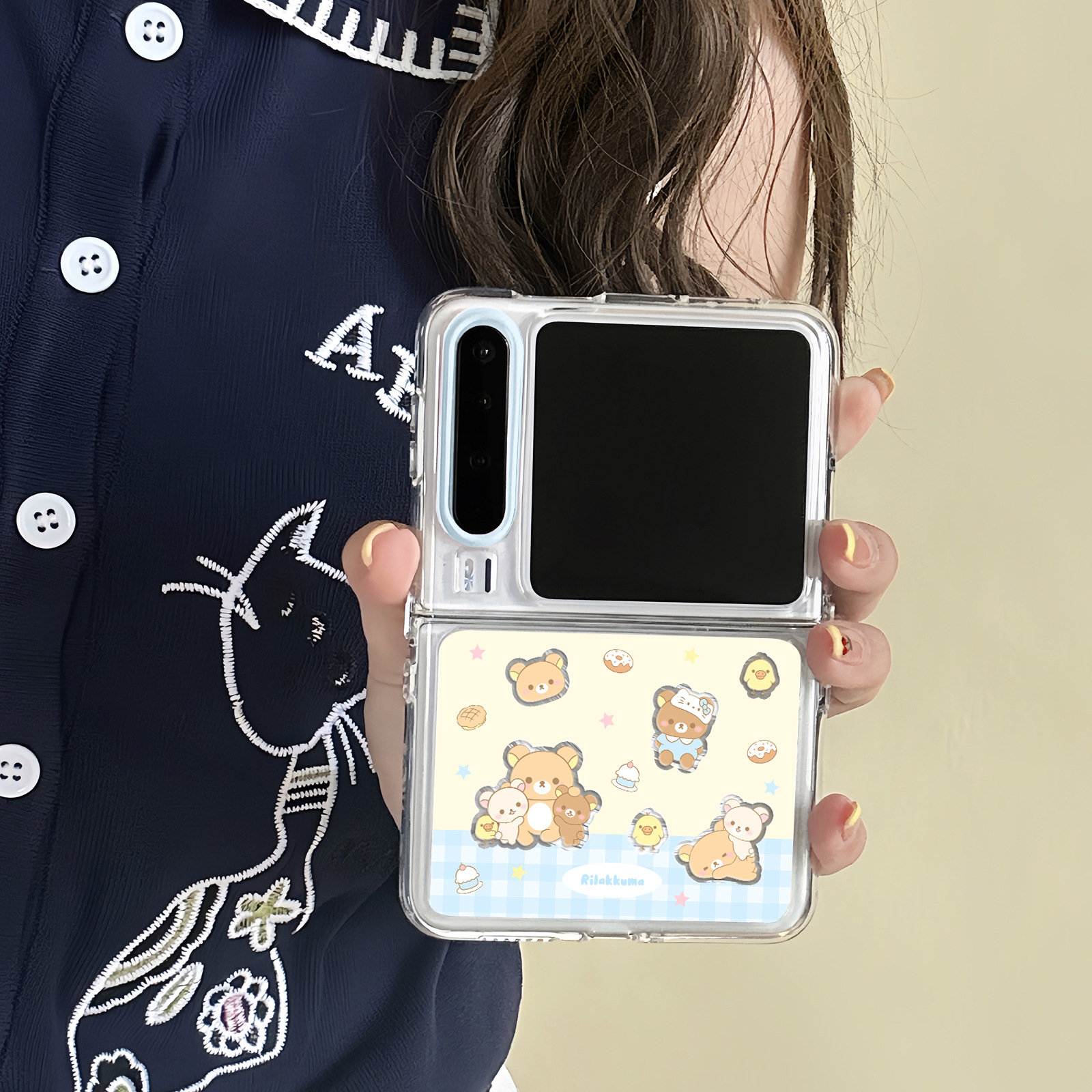 Rilakkuma Suitable for Huawei Pocket2 Phone Case Samsung Xiaomi Zflip 30% off Stackable Phone Case Feather Yarn