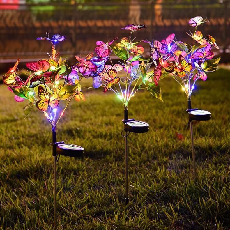 Cross-Border Solar-Powered Simulated Butterfly Flower Lights Led Outdoor Ground Lights for Courtyard Garden Decoration Landscape Lights That Illuminate