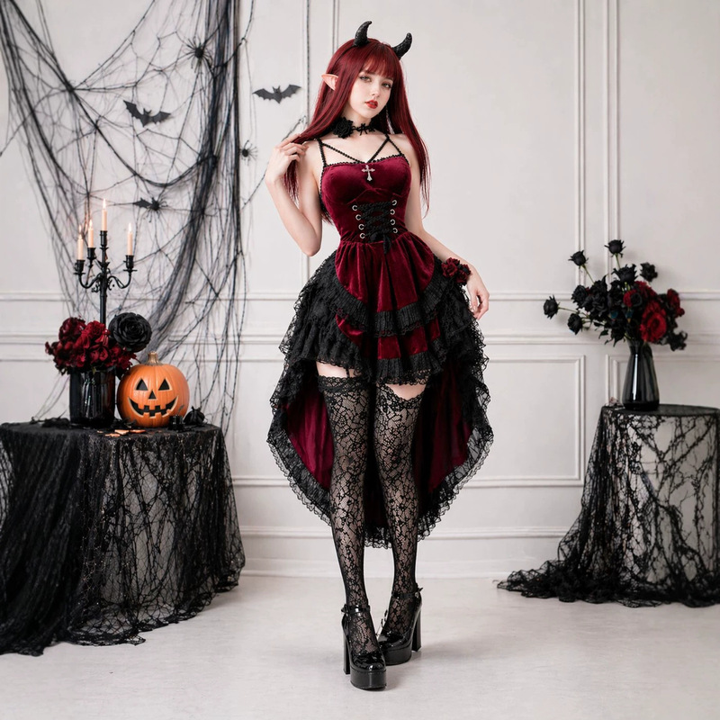 2026 Dark Gothic Style Halloween Costume Women's Dress Tuxedo Witch Vampire Bride Performance Outfit 2026 Dark Gothic Style Halloween Costume Women's Dress Tuxedo Witch Vampire Bride Performance Outfit
