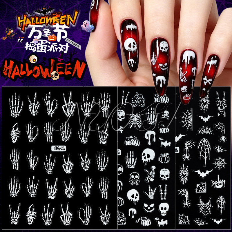 Cross-Border Halloween Skeleton Finger Nail Stickers, Three-Dimensional Embossed Gold Foil Nail Art Stickers, Simple Dark Style Nail Stickers Cross-Border Halloween Skeleton Finger Nail Stickers, Three-Dimensional Embossed Gold Foil Nail Art Stickers, Simple Dark Style Nail Stickers