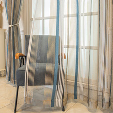 跨境厂家窗纱窗帘条纹欧美亚马逊地中海客厅卧室纱帘成品外贸代发
