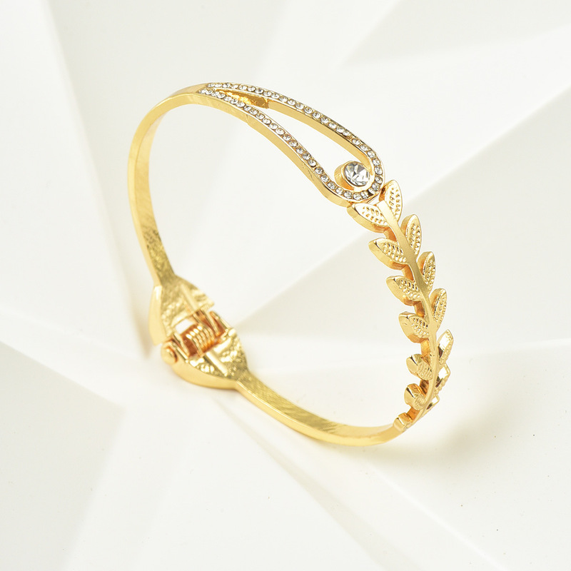 Cross-border Foreign Trade Wheat Ear Leaf Bracelet Jewelry Simple European and American Open Spring Bracelet Bracelet Distinctive Ladies Bracelet