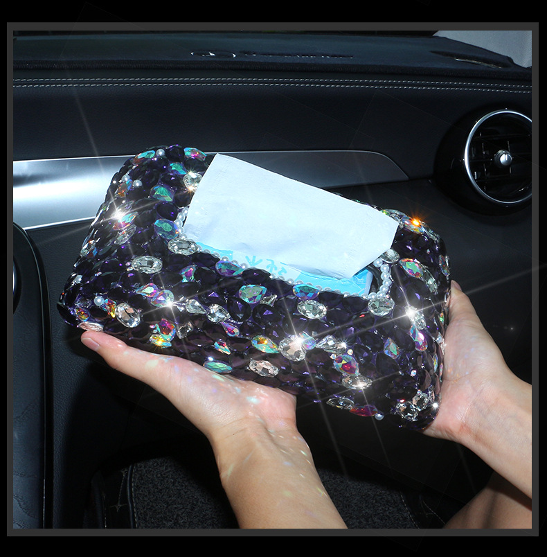 New product car interior car tissue box diamond-encrusted women's napkin paper box car interior decoration seat paper box