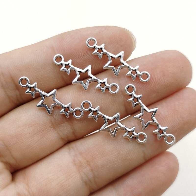 25x 9mm 0.6g ancient silver DIY handmade jewelry accessories connector five-pointed star connector pendant
