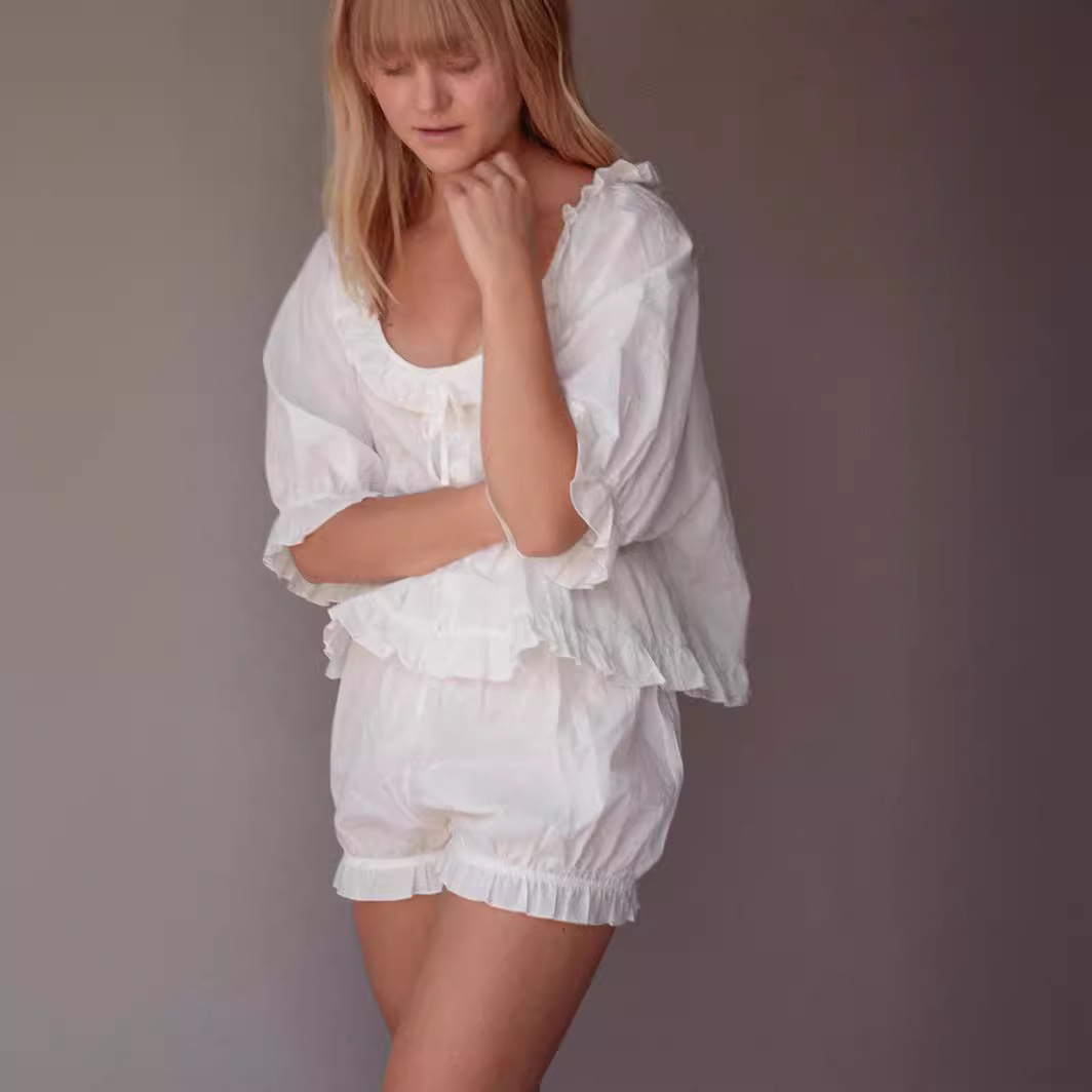 2024 Spring/Summer European And American New Women's Fashion Ruffle Trim Plaid Casual Shorts Set For Elegant Commuting_ecoleips.com