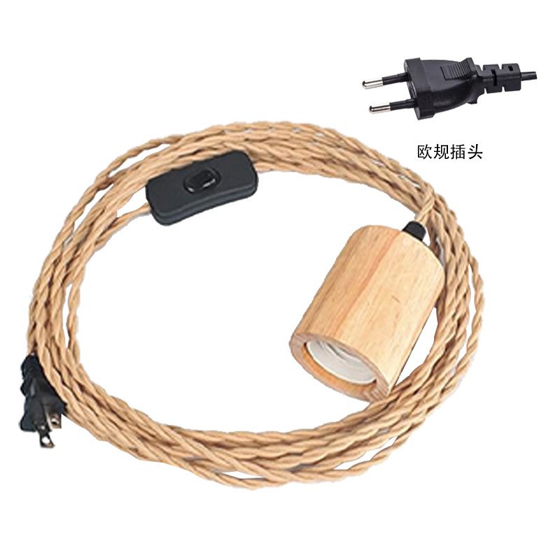 E27 lámpara de madera cuerda de cáñamo residencial tornillo lámpara colgante de roble línea de ajuste de pared de lámpara de cama de madera sólida