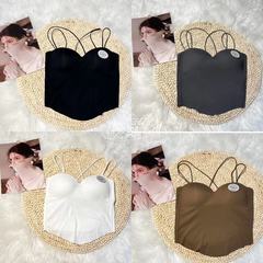 Summer ice silk latex fixed cup with chest pad solid color outer camisole slim fit and comfortable inner wear to wrap the chest
