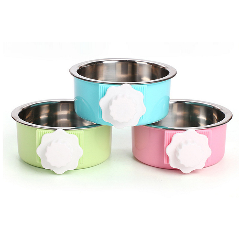 Pet Bowl colgante de color caramelo Acero inoxidable perro tazón nido fijo jaula fábrica directa mascota gato tazón comida