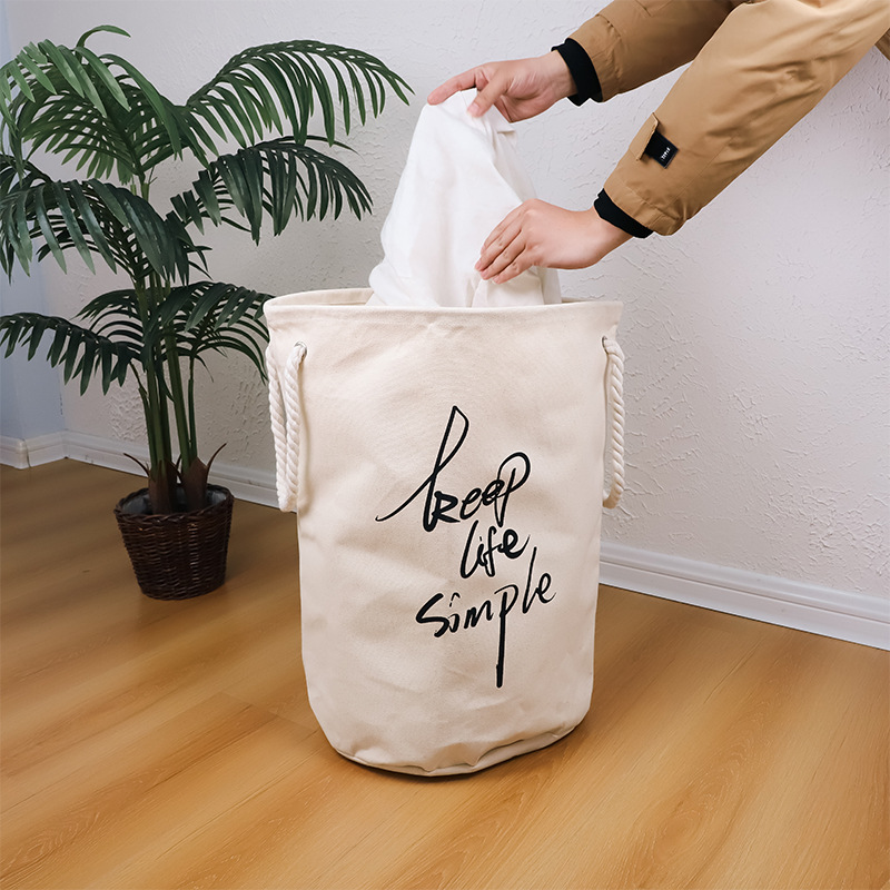 Cesta de ropa sucia de lona, oreja de cuerda de algodón, cesta de almacenamiento simple de vida, barril de almacenamiento, dormitorio doméstico, ropa interior, ropa