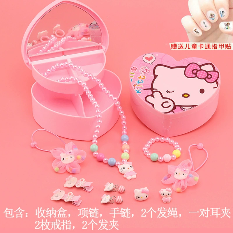Набор детских украшений Hello Kitty: ожерелье, браслет, кольца, бантики для волос, мультяшные аксессуары для принцессы
