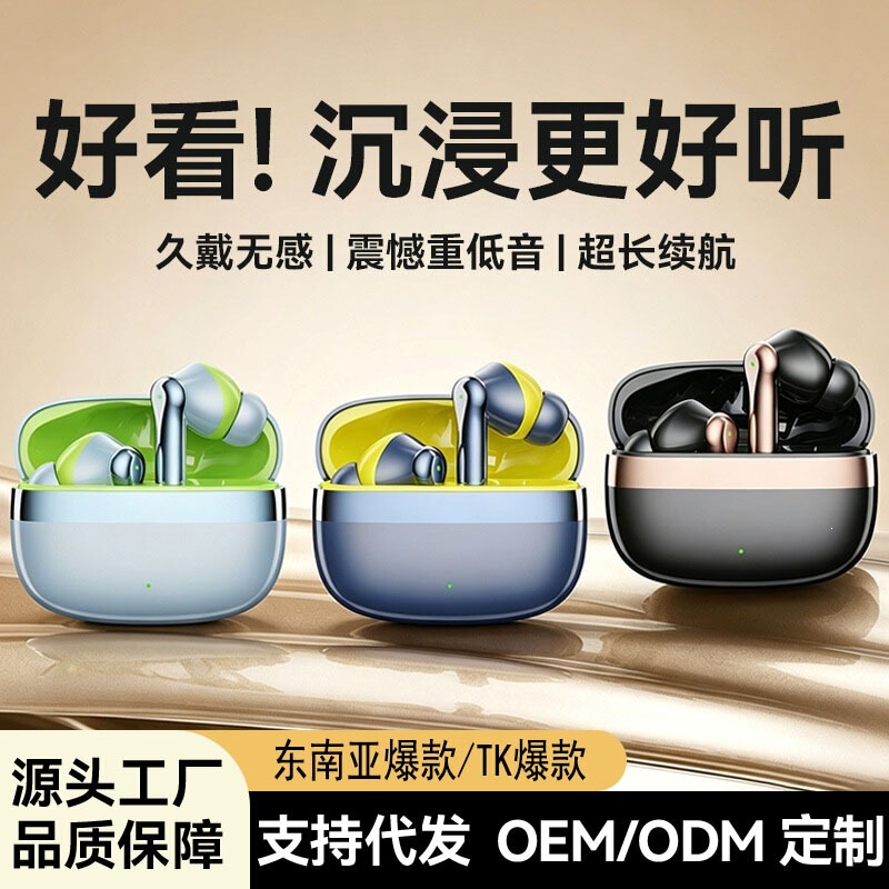 Semi-in-ear wireless Bluetooth headphones with high-quality sound, ultra-long battery life, designed for sports, gaming, noise cancellation, running, and listening to music