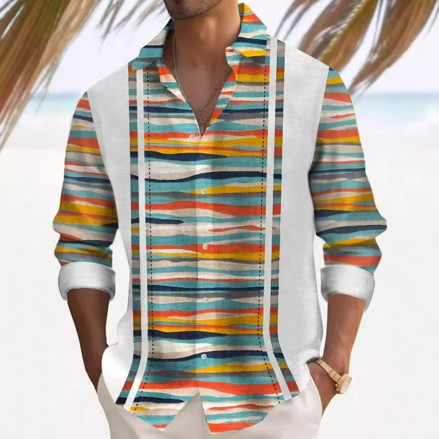 Внешняя торговля Мужская льняная рубашка с длинными рукавами куртка свободная деловая повседневная осень прилив