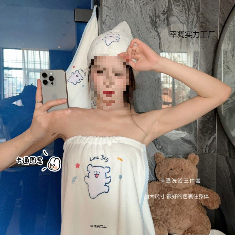 목욕 타월 여성용 목욕 가정용 흡수성 빠른 건조 헤어 목욕 스커트 여름 귀여운 긴 목욕 타월 3 피스 세트 도매