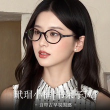 质感板材椭圆框书呆子眼镜近视可配度数时髦玳瑁镜框女高级眼睛架