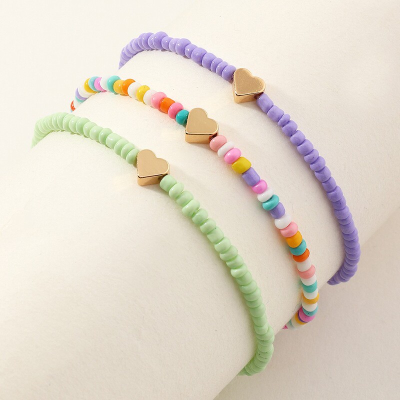 European and American Colorful Rice Bead Anklets Bohemian Beach Vacation Beaded Heart Foot Accessories Stacked Versatile Set