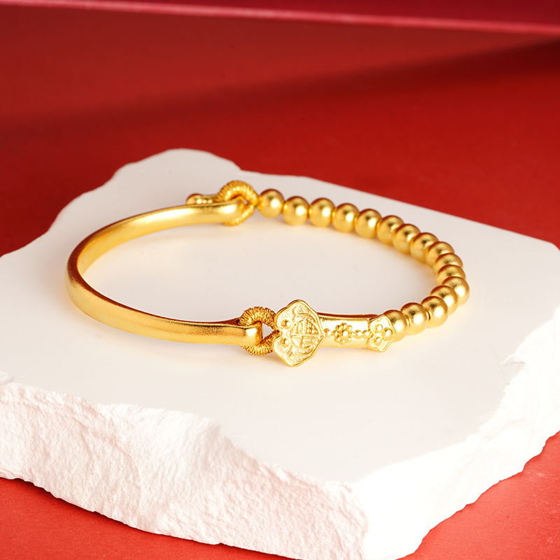Aleación de cobre Ruyi con cuentas media pulsera antigua joyería de estilo francés pulsera de oro arena femenina no se desvanece durante mucho tiempo suministro directo de fábrica a juego